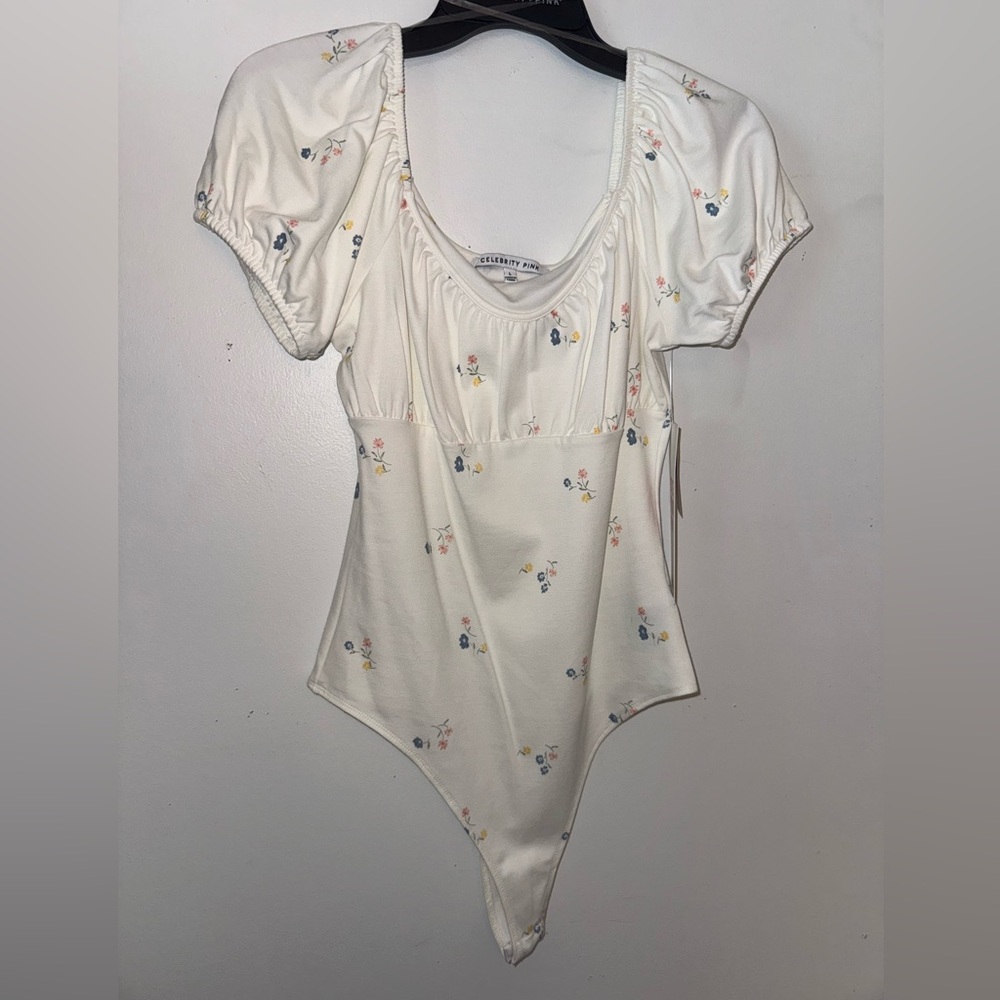 Celebrity Pink White Floral Bodysuit